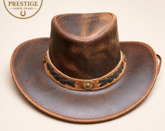 Brown Leather Cowboy Hat | Outback  | Vintage Style Ranch for Men & Women | Handmade Western Hat
