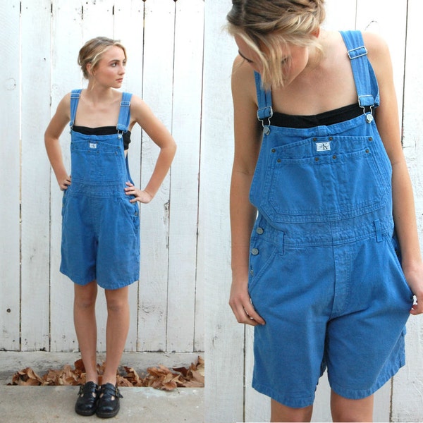 Vintage 90's CK Calvin Klein Baby Blue Colored Denim Womens Overalls