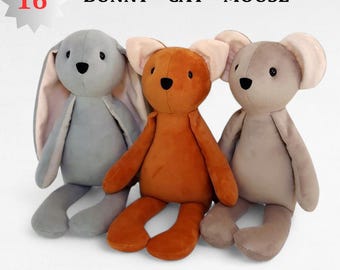 Bunny, Cat, Mouse Plush Sewing Pattern: Easy DIY Stuffed Animals (PDF Pattern)