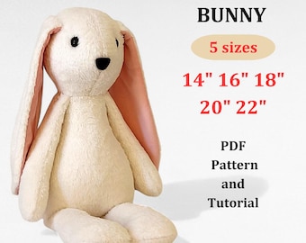 Bunny Plush Sewing Pattern, Easy DIY Stuffed Animals, PDF Pattern 5 sizes