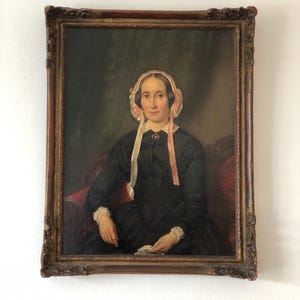 Antique Portrait Painting of A Dutch Lady - Original Gilded Frame