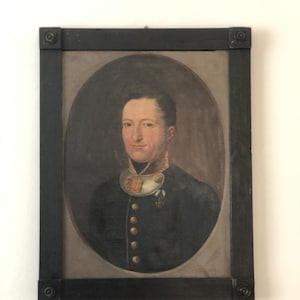 19th Century Antique Portrait Painting of a German Baron in Military Uniform (ca. 1870)