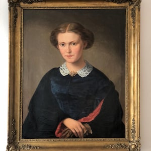 19th century Antique Oil Portrait Painting of a Elegant German lady