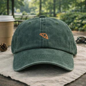 Croissant Embroidered Dad Hat Minimal Bakery Baseball Cap Washed Cotton Adjustable Unisex Gift