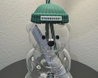 2026 Christmas Starbucks Glass Bear Cold Cup – 20oz Holiday Mug with Straw