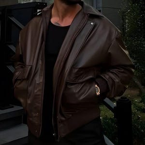Men’s Vintage Brown Leather Bomber Jacket – Classic Aviator Style | Genuine Leather | Fall/Winter Streetwear