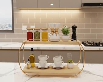 Gold Metal Two Tier Vanity Organizer | Bathroom Countertop Shelf | Makeup and Skincare Storage Rack