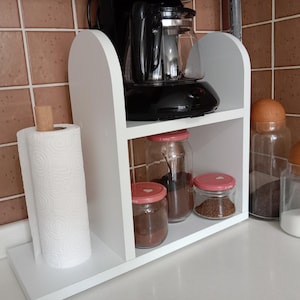 Modern Wooden Paper Towel Holder with Shelf Organizer for Kitchen Counter,Housewarming & Holiday Gift Geat shelves to organize your home