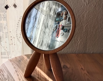 Natural Oak Wood Tabletop Mirror, Minimalist Wooden Table Mirror, Standing Vanity Mirror