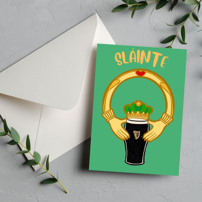 Irish Sláinte Claddagh Card – St. Patrick's Day, Irish Pub Art - Etsy
