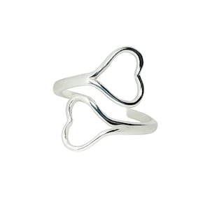 Double Heart Band Ring, 925 Sterling Silver Ring, Handmade Heart Love Ring, Romantic Couple Rings, Adjustable Ring, Gift for Girlfriend