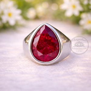 Ruby Corundum Men Ring, Handmade Signet 925 Sterling Silver, Gift For Father