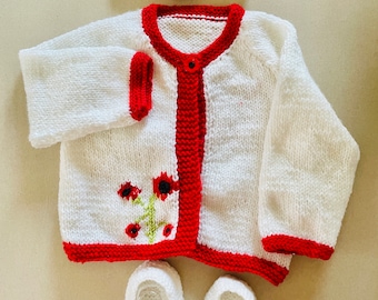 PDF Instant Download Knitting Pattern Poppy Cardigan, Shoes and Hat Set