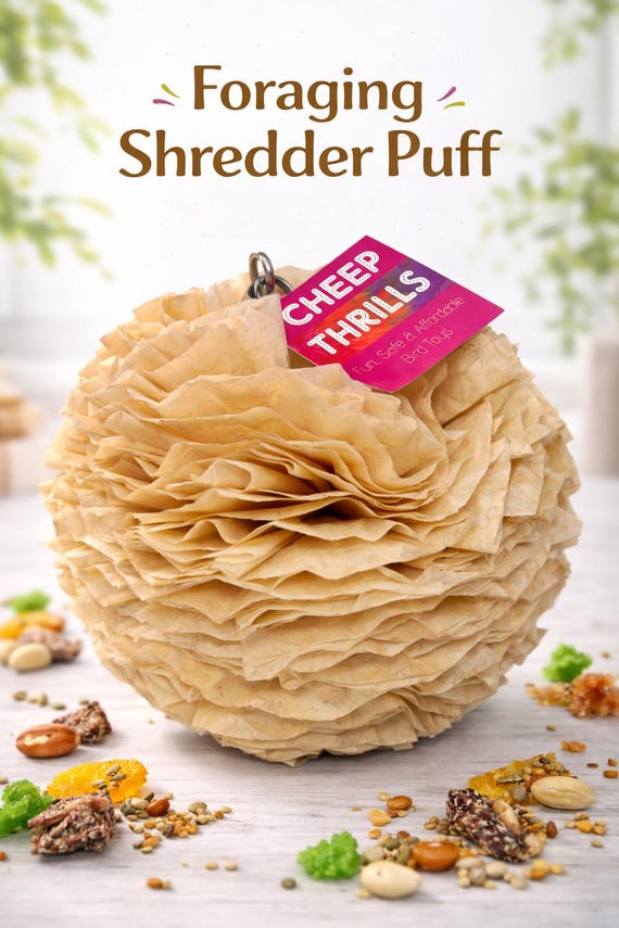 Foraging Shredder Puff Bird Toy – Natural Paper Shredding Toy for Parrots, Conures, Cockatiels, Parakeets – Safe Chew Toy