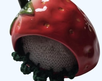 Farm Ceramic Spring Strawberry Kitchen Sink Scrubbie Holder-Sponge-Ceramic-Handmade Crocheted