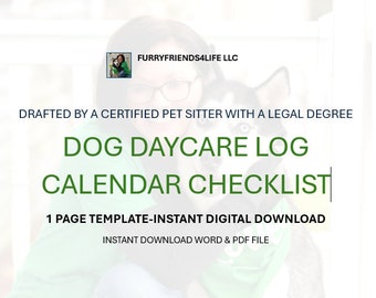 Dog Daycare Daily Calendar Log Checklist-Instant Digital Download