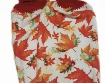 Thanksgiving Fall Handmade Crocheted  Top Kitchen Dish Towel Set of 2