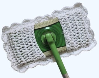 Set of 3 Organic Cotton Mop Covers: Reusable, White with Shell Edging