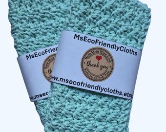Hand Crocheted Cotton Dish Cloths – Mint Green, Eco Friendly Reusable (Set of 4)