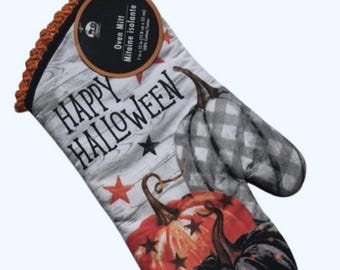 Happy Halloween Pumpkin Oven Potholder Mitt,Hanging,Glove,Fancy-Handmade Crochet