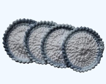 Eco-Friendly Cotton Reusable Face Scrubby Set of 4-White and Blue Ombre