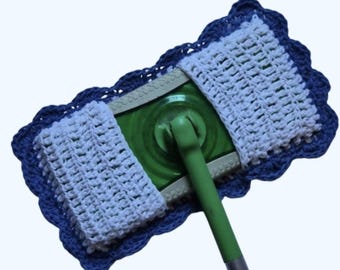 Handmade Ecofriendly Cotton Reusable Mop Cover-Mop Sock-Mop Head-Multipurpose Use-Wet or Dry Mop-White and Ryal Blue