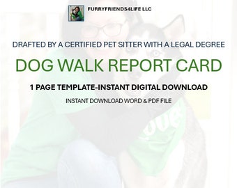 Pet Sitting Dog Walk Report Card-Instant Digital Download