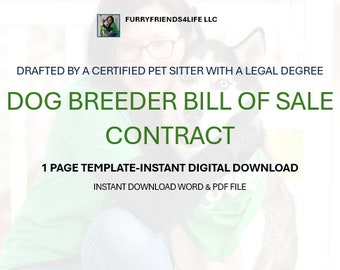 Dog Breeder Bill of Sale Contract Template-Instant Digital Download