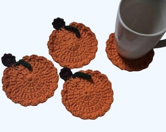 Ecofriendly Cotton Fall Pumpkin Coaster Set of 4-Handmade Crocheted