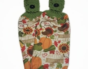 Thanksgiving Harvest Pumpkins Handmade Crocheted Top Dish Towel Set of 2