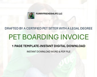 Pet Sitter Boarding Invoice Template-Instant Digital Download