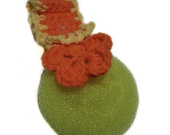 Gehaakte lentebloem handgemaakt oranje en geel fancy nylon katoenen hangende schotel scrubber-OS