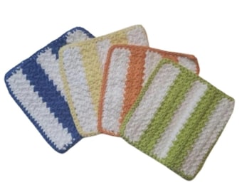 Eco Friendly Cotton Kitchen or Bathroom  Exfoliating Absorbent Wash Cloth-Dish Cloth-Striped-Set of 4
