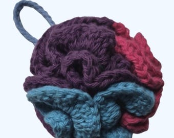 Cotton Handmade Crocheted Absorbent Shower Exfoliating Bath Loofah Pouf Sponge Spa Time Scrubber Wash Cloth-Pink,Purple,Blue