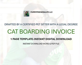 Pet Sitter Cat Boarding Invoice Template-Instant Digital Download