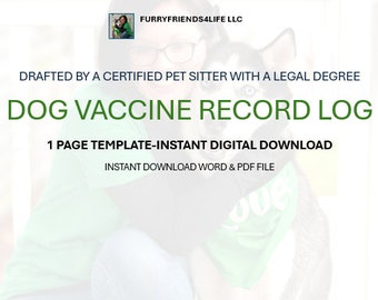 Dog Vaccination Record Log-Instant Digital Download