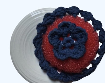 Küche Frühlingsblume Nylon Scrubby Mit Spüle Keramik Lagerung Platte Halter-Blau und Rot