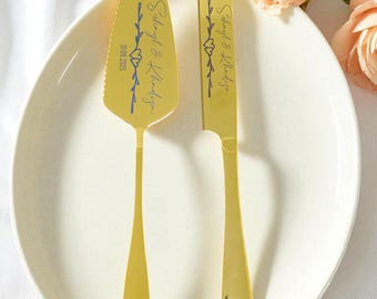 Personalisierter Gold Hochzeits-Tortenheber-Set: Personalisiertes Andenken