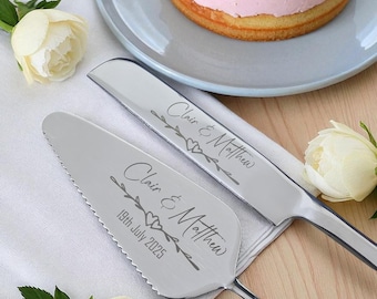 Engraved Gold Wedding Cake Server Set: Personalized Keepsake Gift