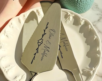 Personalisierter Gold Hochzeits-Tortenheber-Set: Personalisiertes Andenken