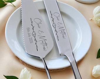 Personalized Gold Wedding Cake Server Set: Custom Engraved Stainless Steel