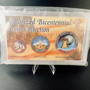 Colorized Bicentennial Coin Collection 1776 - 1976 In Original Wrapping, Eisenhower, Kennedy, Washington