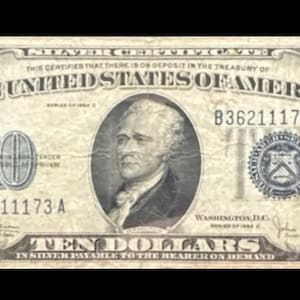 Very Rare - 10 Dollar Bill Silver Certificate, 1934-C, Excellent Condition