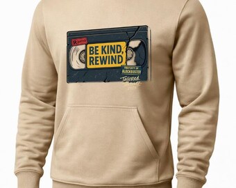 Be Kind Rewind VHS Hoodie, Retro 90s Movie Nostalgia Apparel