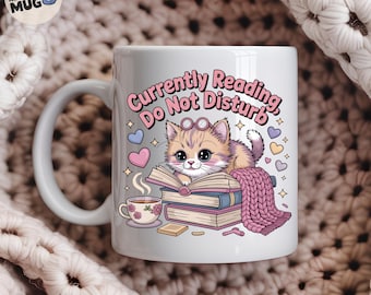 Currently Reading Do Not Disturb Mug, Cute Cat Book Lover Gift, Cozy Reading Coffee Mug, Funny Bookworm Mug, Cat Mom Gift