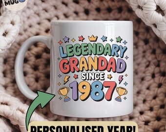 Legendary Grandad Since 'Year' Mug, Personalised Year Mug for Grandpa, Custom Grandad Gift, Cute Colourful Design, Birthday, Father's Day