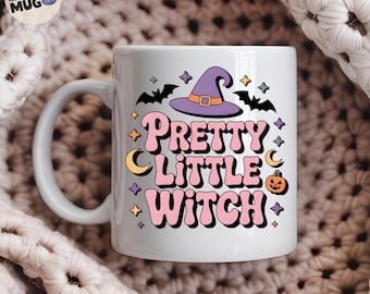 Bonita taza de bruja, taza de café "Pretty Little Witch", bonito regalo de bruja de Halloween para ella, temporada espeluznante, otoño, estética, coqueta, taza de bruja