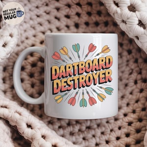 Funny Darts Mug, &#39;Dartboard Destroyer&#39;, Coffee Cup, Gift for Dart Players, Pub League Darts Mug, Christmas Darts Present