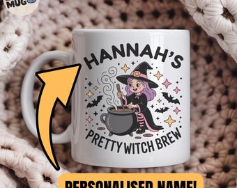 Söt häxmugg, personlig Halloweenmugg, anpassad häxkittelkaffekopp, söt häxgåva till henne, söt häxdryck