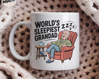 World’s Sleepiest Grandad Mug, Funny Grandad Coffee Cup, Cute Gift for Grandad, Birthday Christmas Present for Grandpa, Novelty Mug